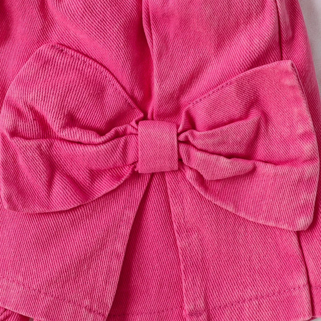 Baby girl wearing cotton bow print sling irregular pantskirt suit in blue for summer