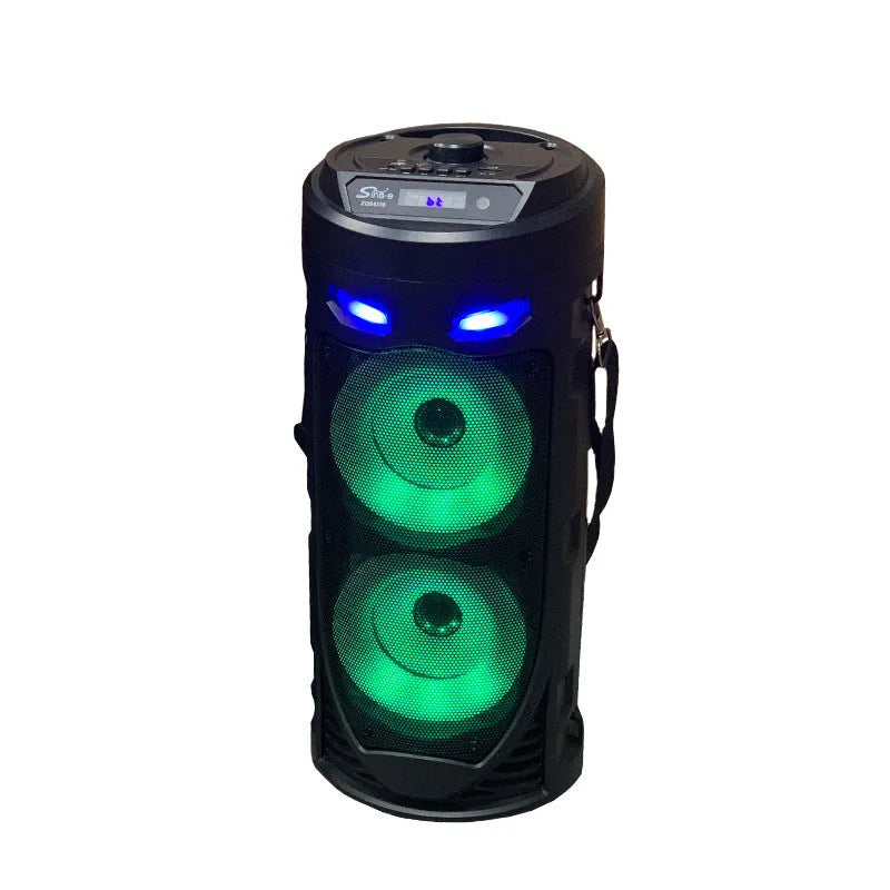 Black dual horn cannon Bluetooth speaker with USB charging port and SD card slot