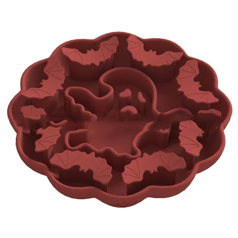Silicone dog slow feeder bowl in a hexagonal shape on a floor, showing textured surface for slowing eating pace.