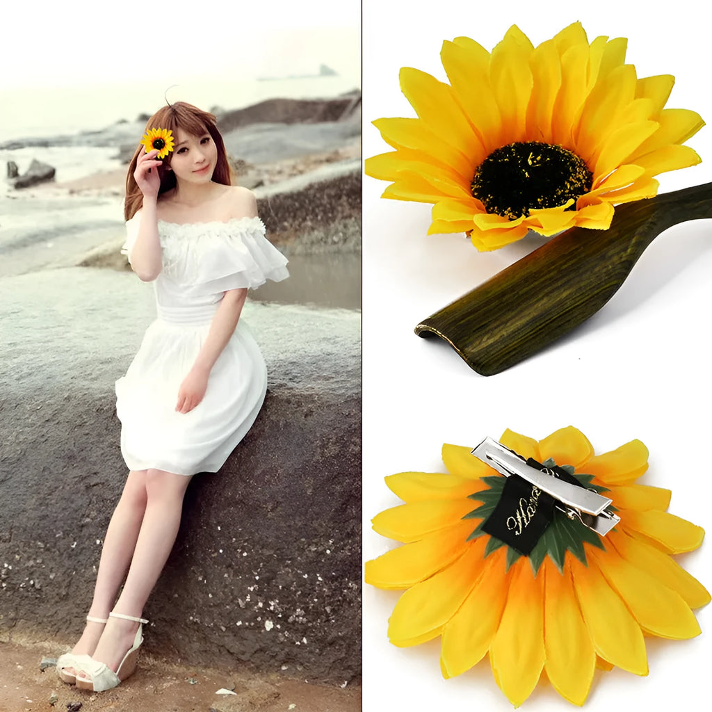 Fashion SUNFLOWER barrette in sunflower colour made of nylon with manual processing for girls seaside vacation hair accessory