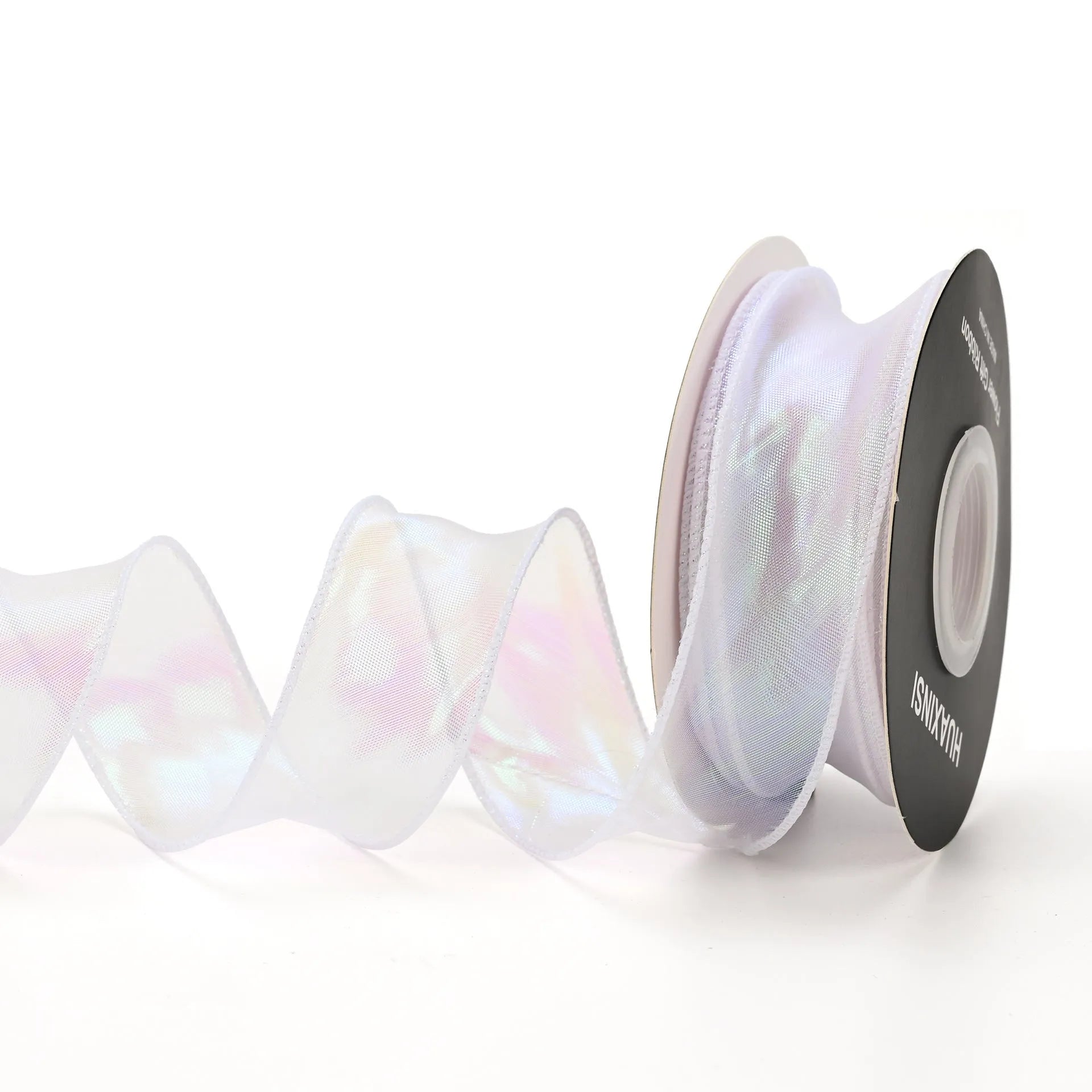 Roll of colourful fishtail yarn wave ribbon in mesh material, showing its textured, wave-like design.
