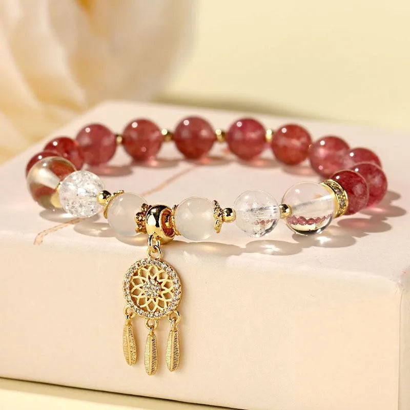 Women's Chinese style electroplated crystal tassel bracelet with diamond-shaped charms