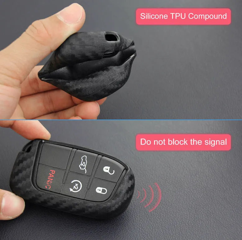 Silicone protective case with carbon fibre print for Dodge Chrysler Fiat car key fob