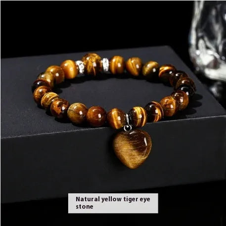 Handmade Tigereye crystal pendant bracelet with six natural gemstones in geometric design
