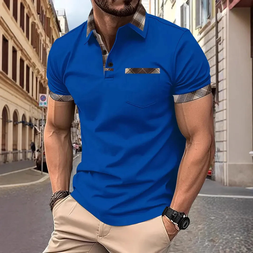 Men's loose fit plaid colourblock t-shirt with zip detail on sleeve in multiple colour options.