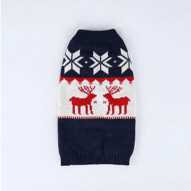 Navy blue knitted Christmas sweater for dogs with acrylic material and sizing from XS to L