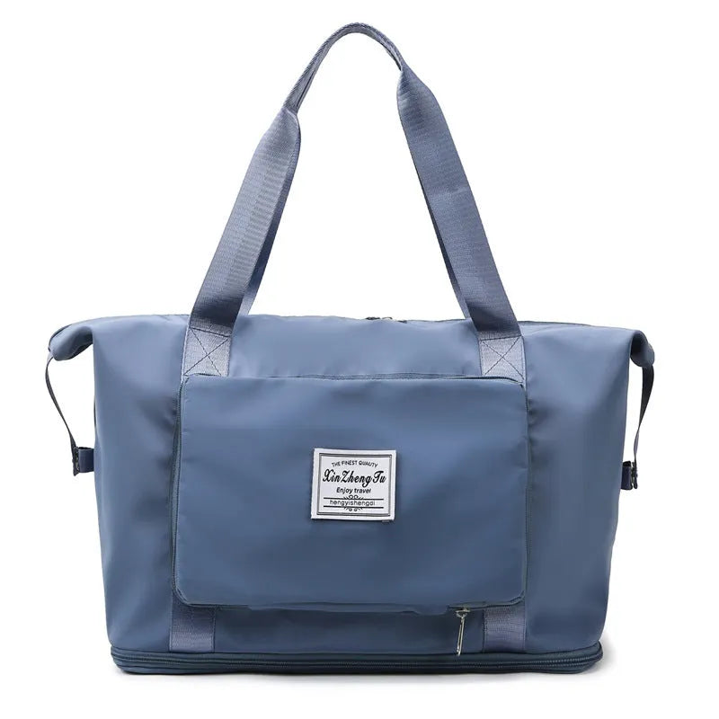 Oxford cloth travel bag in horizontal square shape with black colour and zip closure