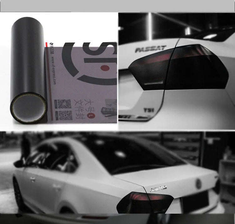 A roll of 30cm wide dark grey car lamp protective film for headlight and taillight protection.