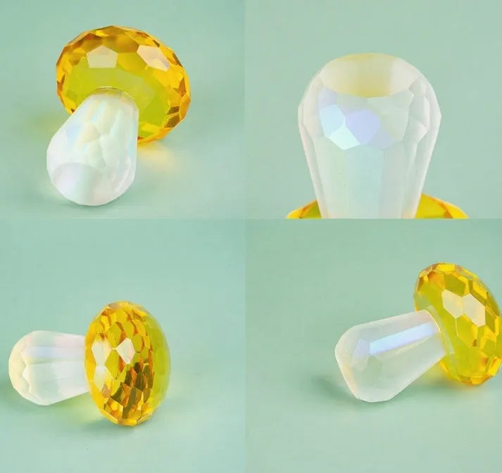 Colourful geometric mushroom ornament made of white crystal in four colour options.