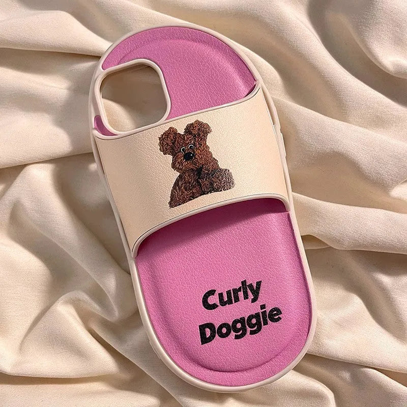 Cartoon dog slippers silicone phone case for iPhone 15 Pro Max in khaki colour