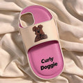 Cartoon dog slippers silicone phone case for iPhone 15 Pro Max in khaki colour