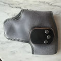 Grey USB electric heating ankle protector with joint massage and timing control, shown as a single unit.