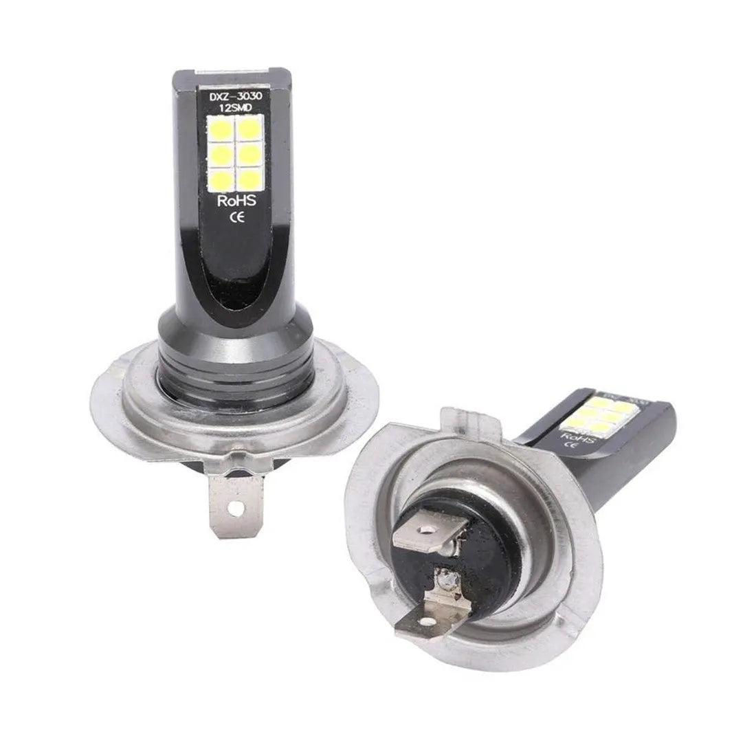 Single H7 110W LED car fog light bulb with 12 SMD LEDs and aluminium housing, showing white finish.