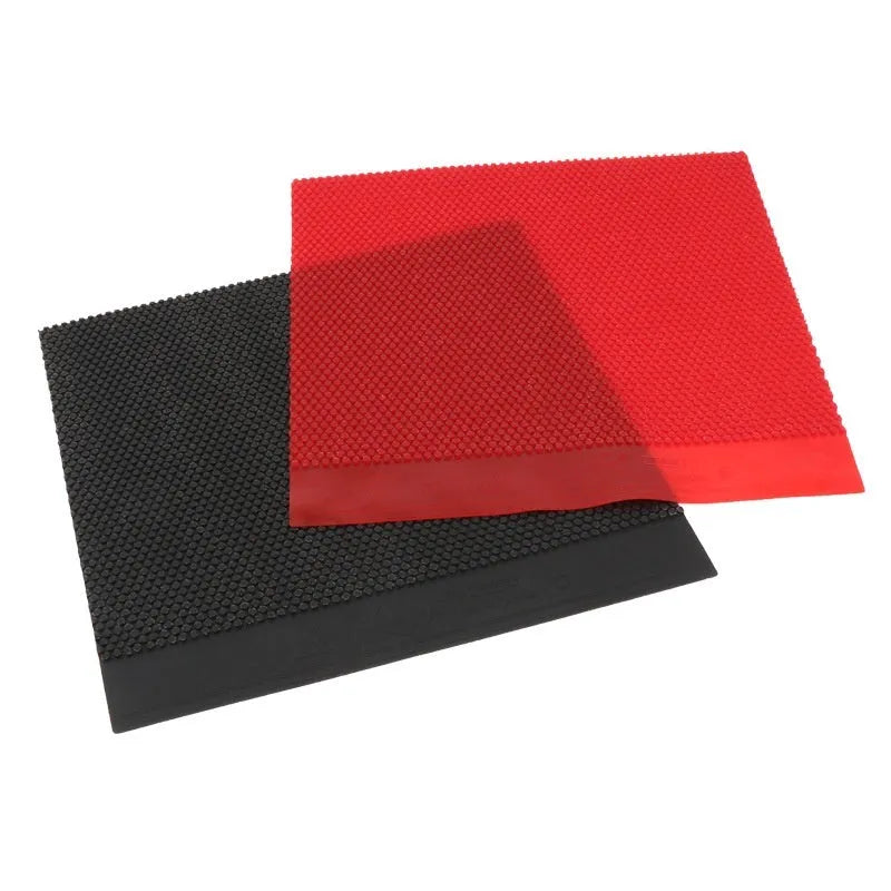 Single sheet of black raw table tennis rubber with a small particle textured surface.
