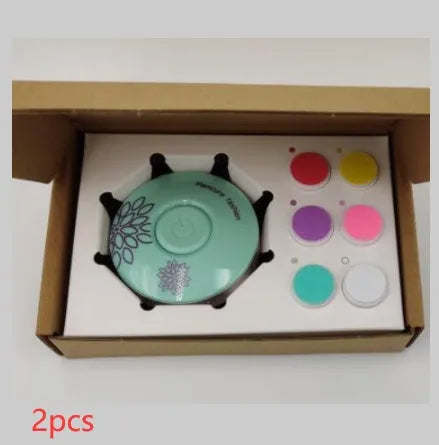 Red and green baby electric nail polisher sets with multiple grinding heads for infant and adult nail care.