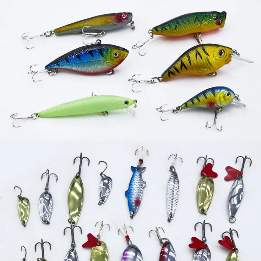 132-piece rose red treasure fishing lure suit with soft baits and high-carbon steel hooks in a storage case.