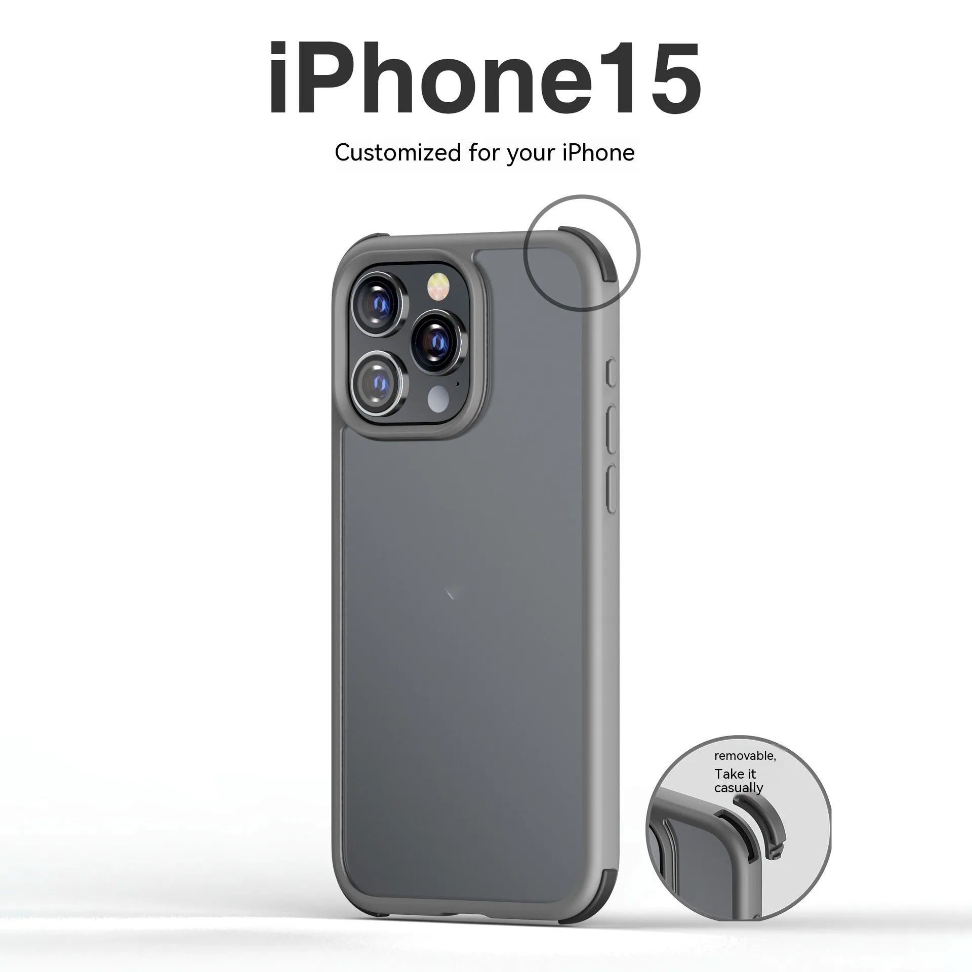 Matte frosted silicone magnetic phone case for Apple iPhone 15 series in black with five-pointed star ring design