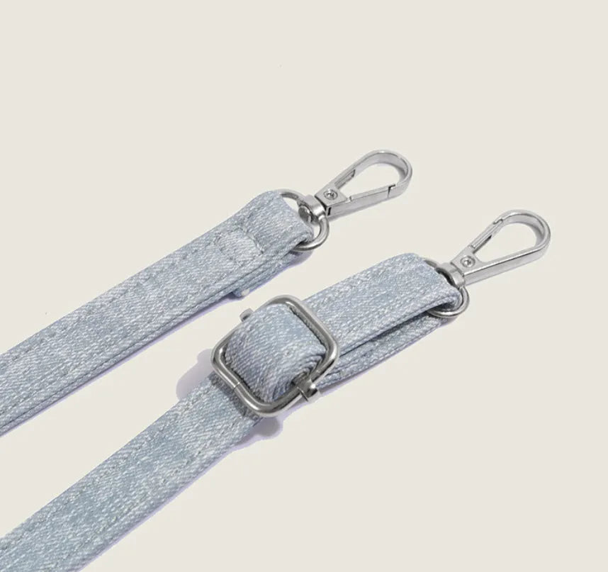 Women's soft PU commuter shoulder bag in denim blue or white with standard size and polyester lining