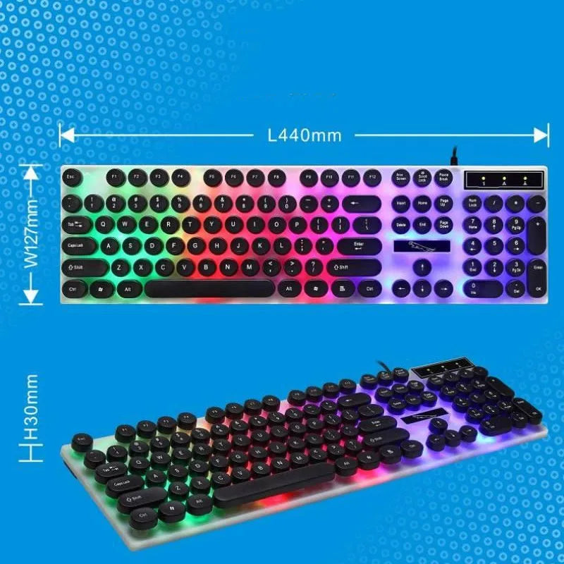 White waterproof gaming keyboard with glass panel, round keycaps and RGB backlight