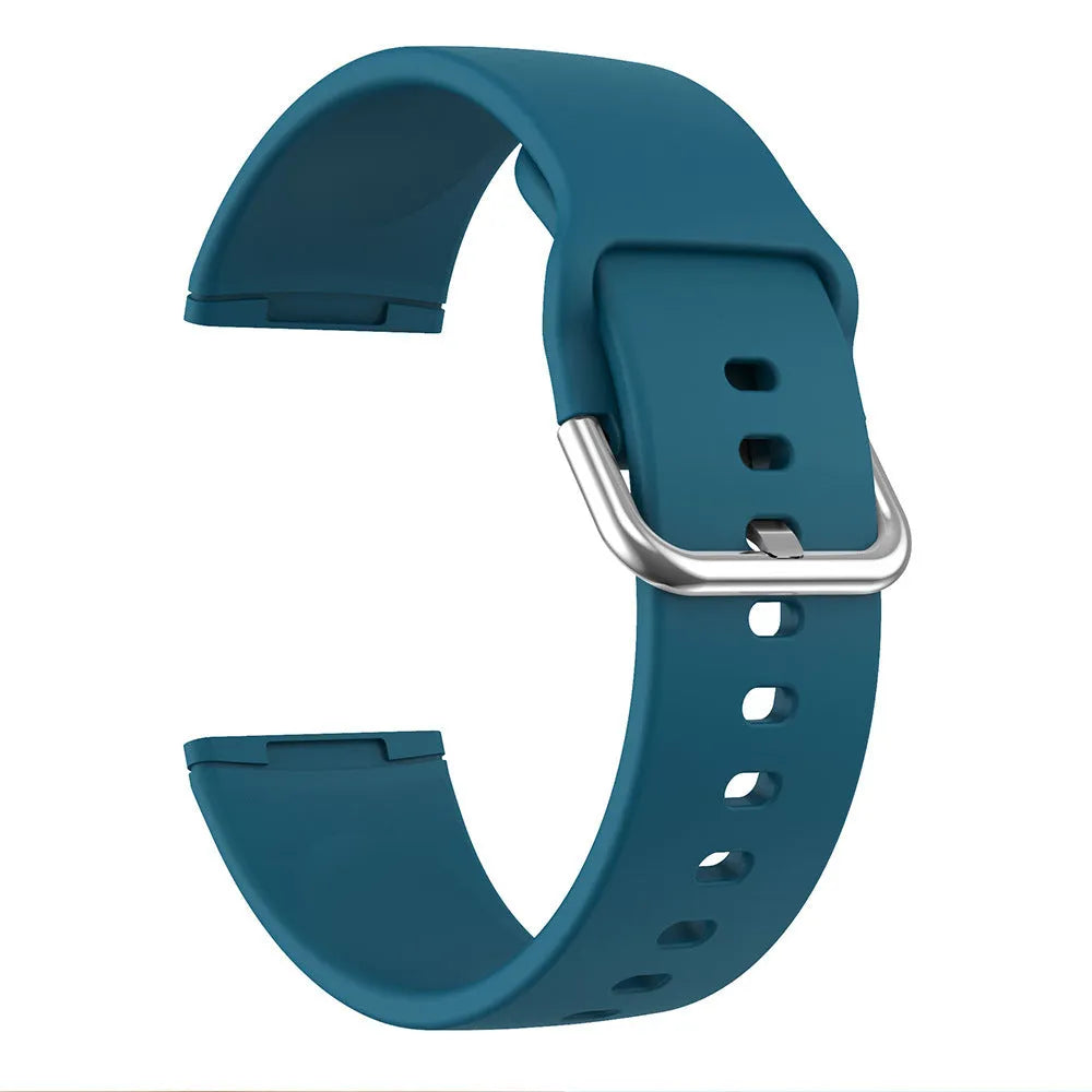 Silicone replacement strap with silver buckle for Fitbit Versa 3 and Sense 2 in multiple colour options.
