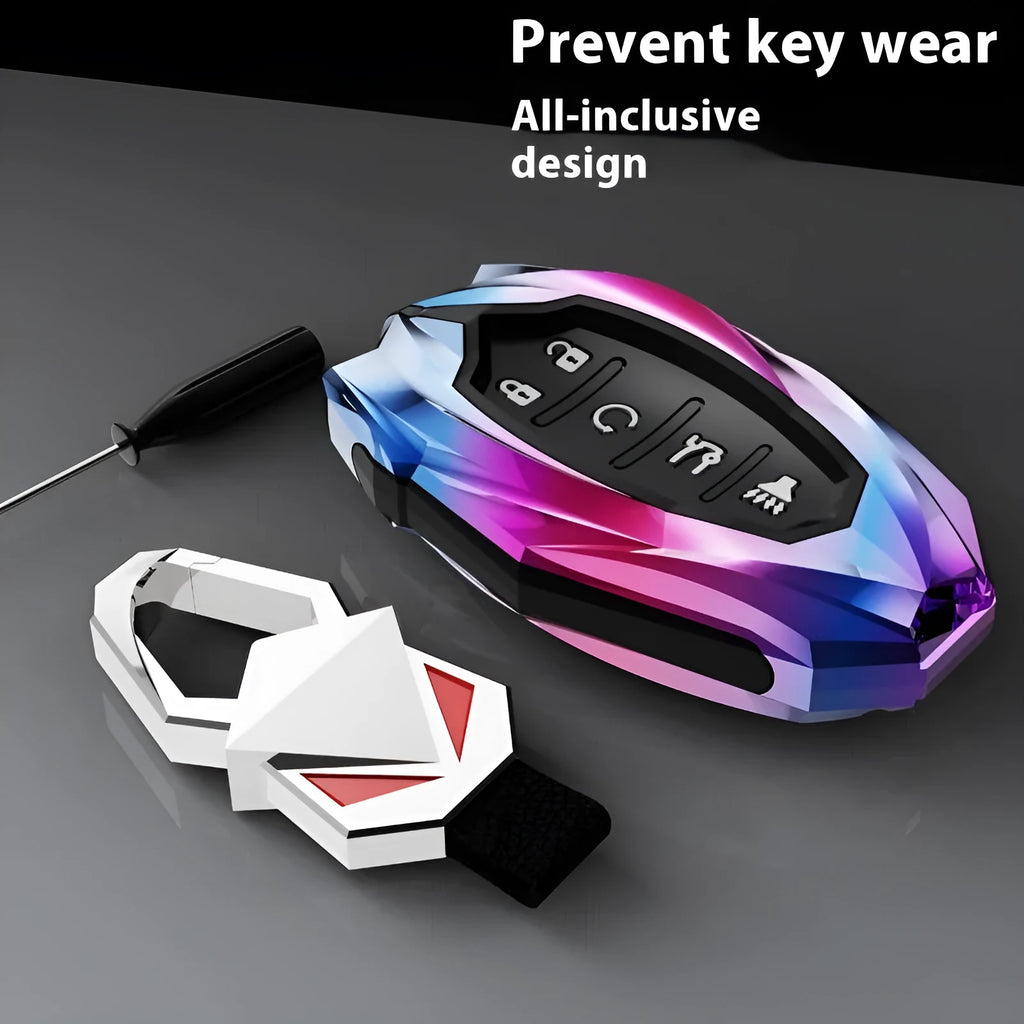 Zinc alloy key cover for Chevrolet Malibu XL 2023 in black, silver or purple with screwdriver and keychain