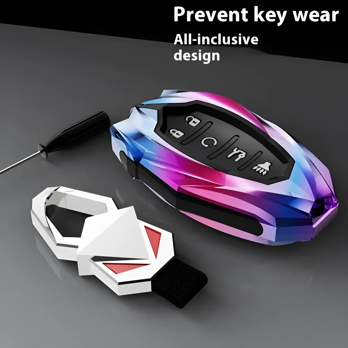 Zinc alloy key cover for Chevrolet Malibu XL 2023 in black, silver or purple with screwdriver and keychain