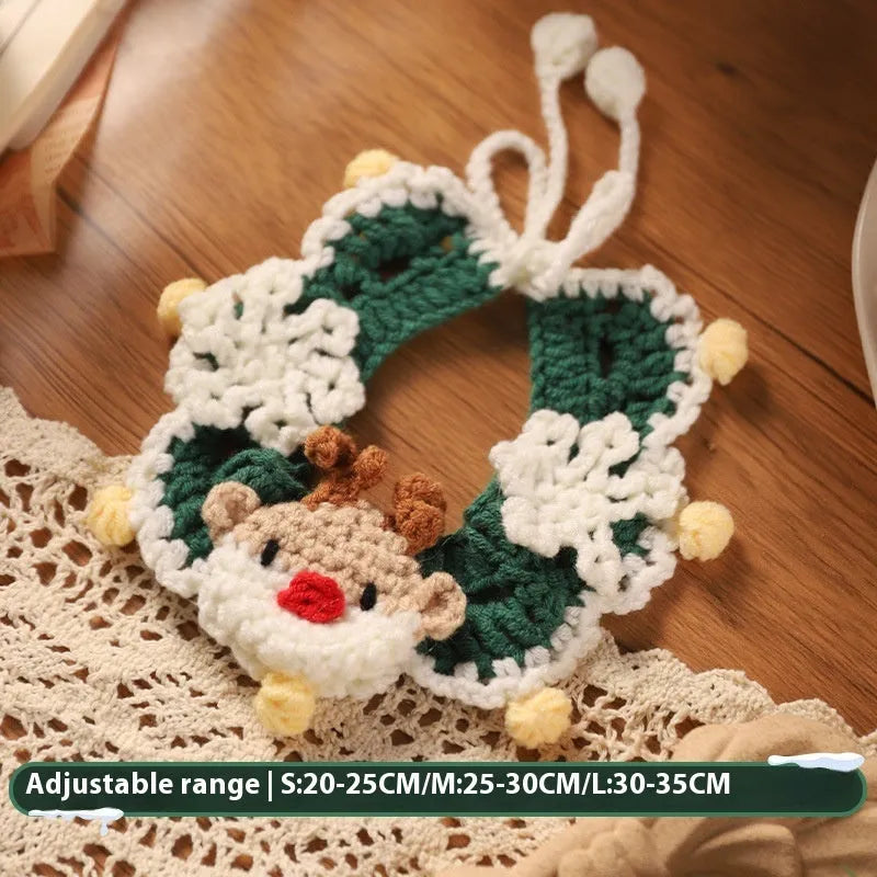 Christmas pet scarf wool accessory for dogs cats in festive patterns snowflake Santa Claus lucky deer