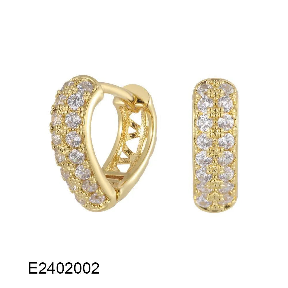 Brass gold plated heart shaped zircon ear clip earrings for women with non-pierced fitting