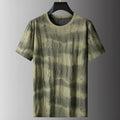 Gray plus-size men's loose-fit t-shirt with round neck and short sleeves on a hanger.