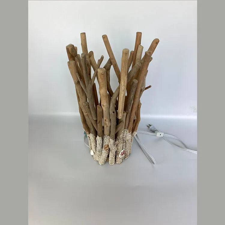 Natural driftwood decorative table lamp with ground finish, wood colour, 24.5cm wide, 41cm tall