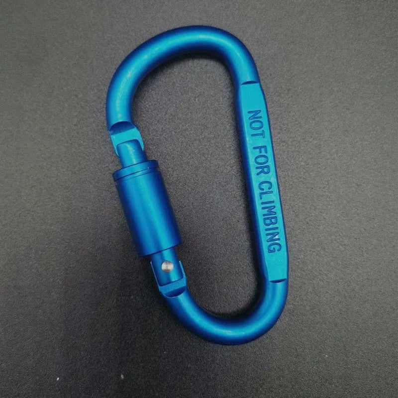 An 8cm D-shaped aluminium locking carabiner shown in a bright silver colour.