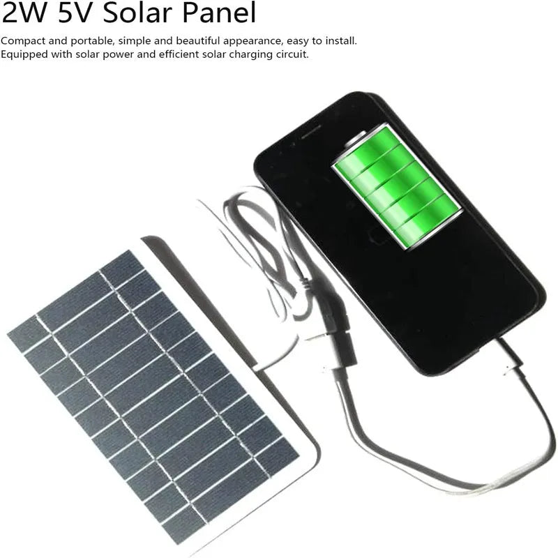 2W 5V portable solar panel charger with 157x94mm polycrystalline silicon panel and USB cable