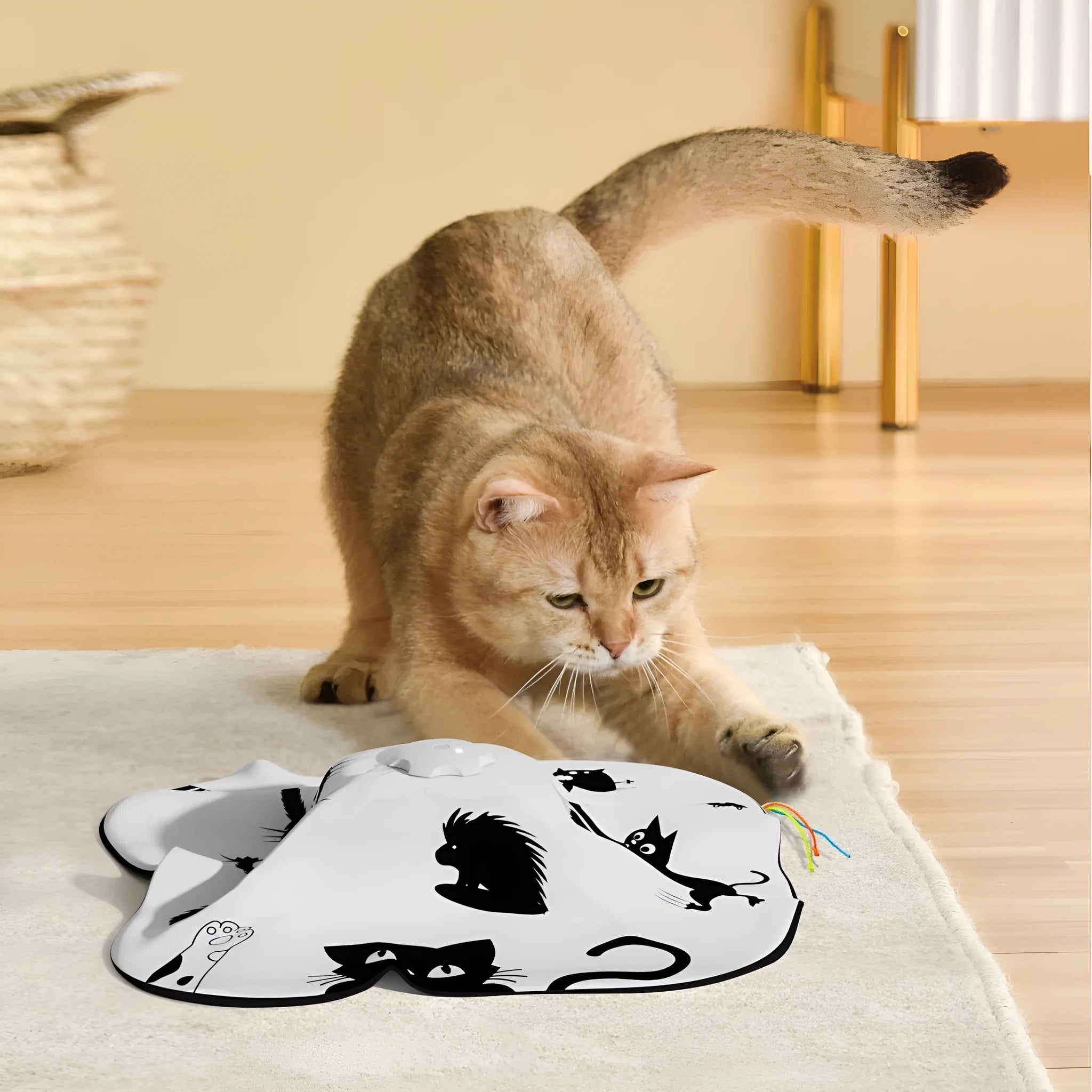 Plastic cat teaser toy for self-play measuring 19.8 by 11.5 by 19.5 cm