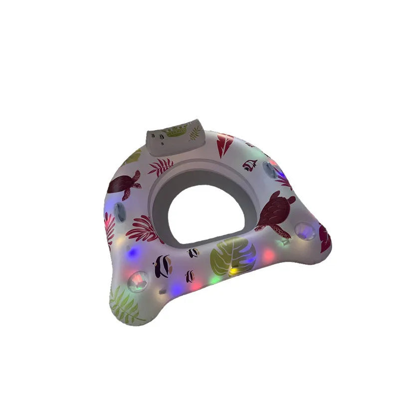 White U-shaped luminous inflatable float recliner on water, showing its 120cm size.