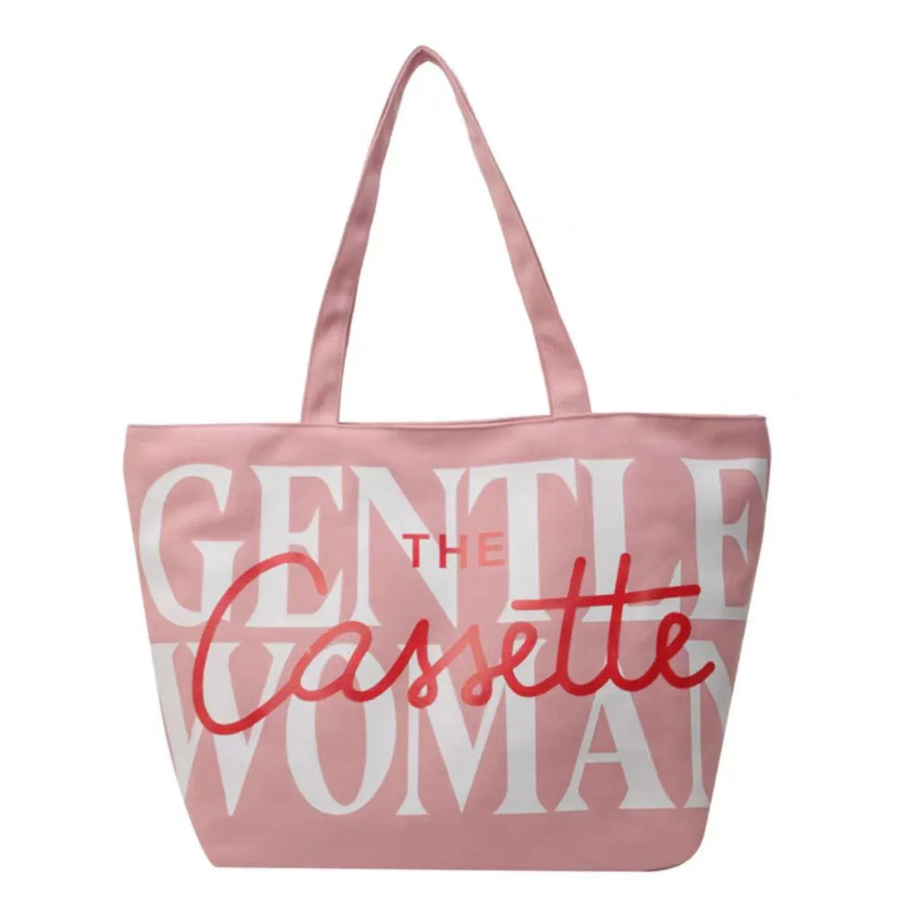 Canvas tote bag with letter print and car stitching detail in medium size 40x7x32cm available in black
