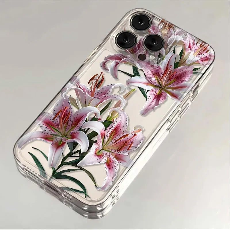 Versatile flower transparent TPU phone case for iPhone with TKKTC flowers lily embossed back cover
