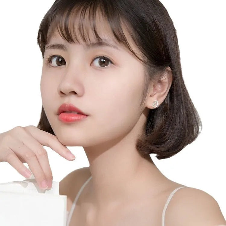 Silver plated angel stud earrings for women, Korean-style fresh glossy design, silvery colour, simple stud shape