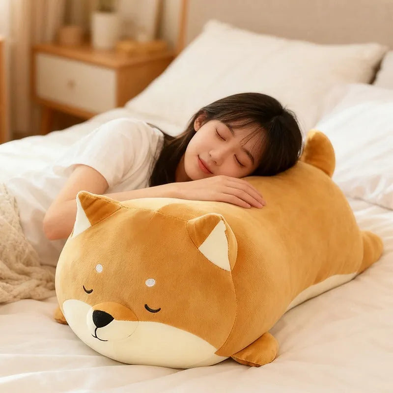 Chocolate coloured Shiba Inu plush doll toy with super soft short plush fabric, available in multiple sizes
