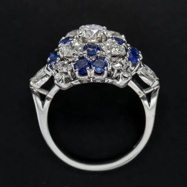 European retro sapphire ring for women, brass electrical degree white steel crown shape, colour KYRA0405, size no. 7