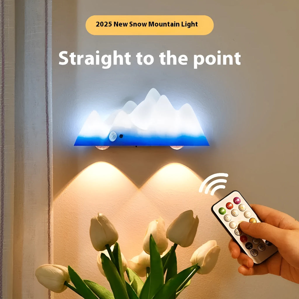 Snow Mountain sensor chargeable night lamp with remote control in modern simplicity style on a bedside table