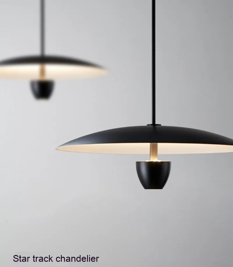 Black modern minimalist chandelier with 400mm diameter and warm white light
