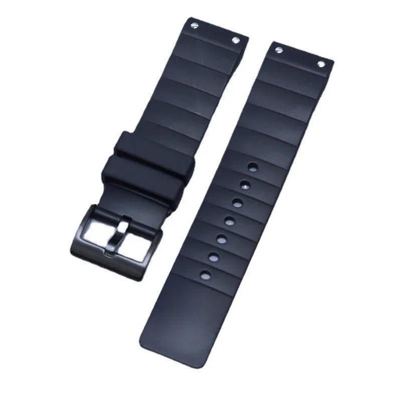 Cardia Santos Sandus rubber watch strap in black with 23mm lug width and silver buckle