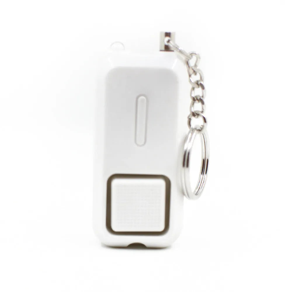 Compact pink personal safety alarm measuring 65mm long with emergency siren function