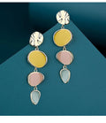 Morandi three-colour oil drip finish on disc-shaped alloy earrings with sterling silver post.