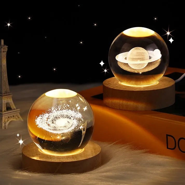 6cm crystal ball night light projecting starry sky patterns with detailed planetary carvings