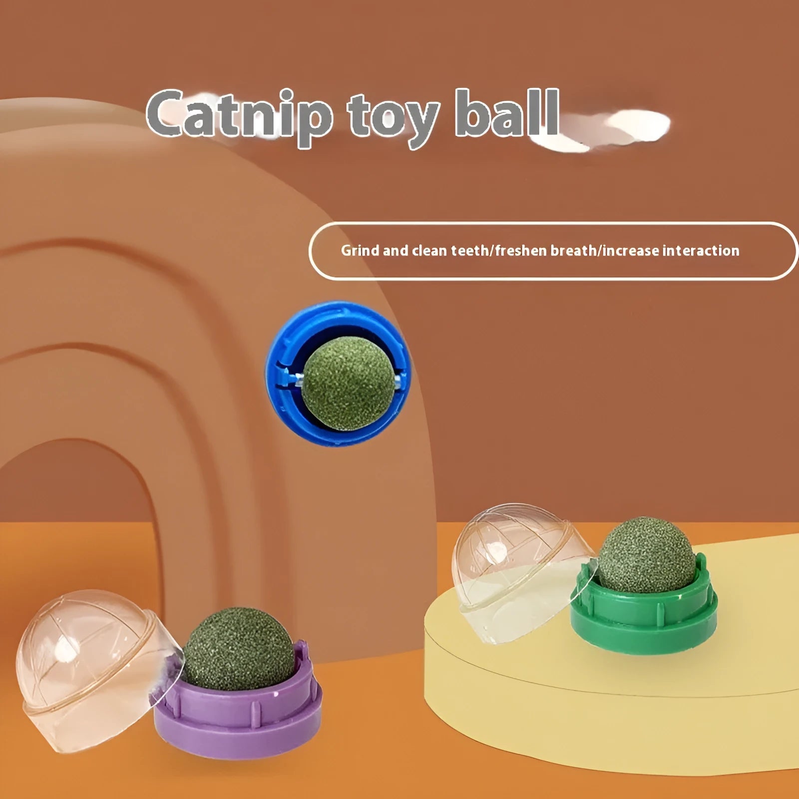 Plastic catnip ball dental toy in multiple colours with bite-resistant construction