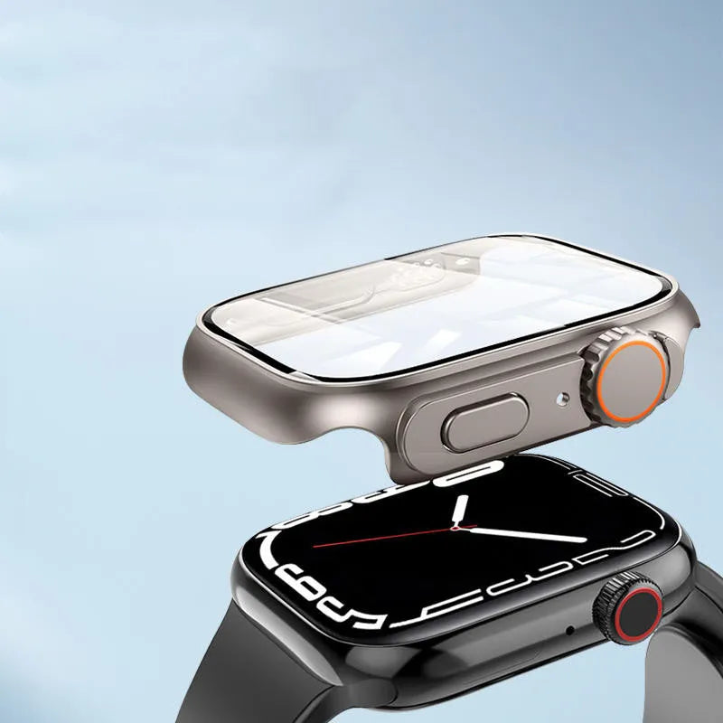 PC case and tempered glass protective film for Apple Watch in black colour