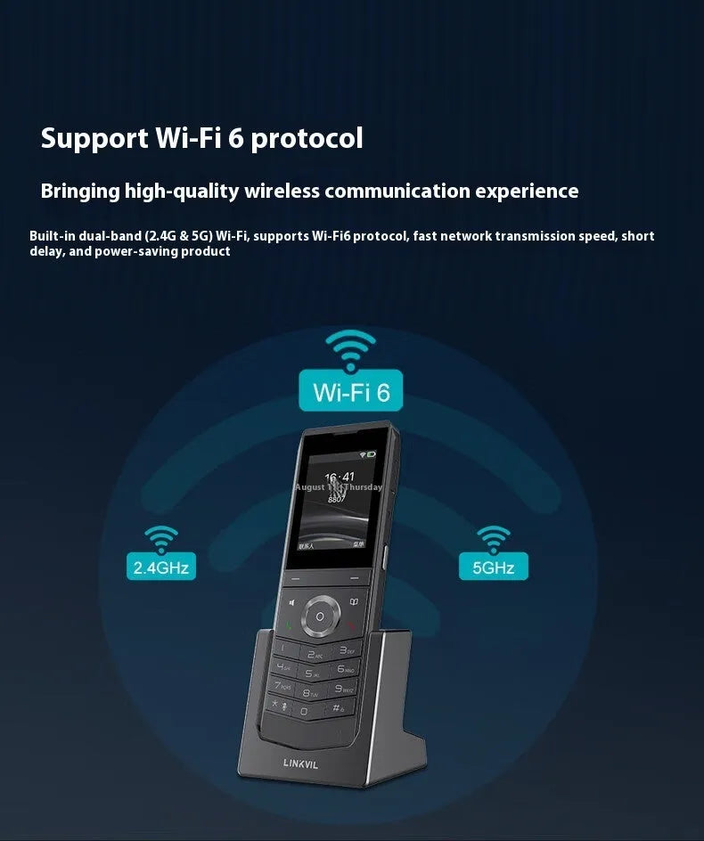 Portable Wi-Fi wireless landline telephone with belt clip, 11900mAh battery, Type-C port, 156x53x17.7mm