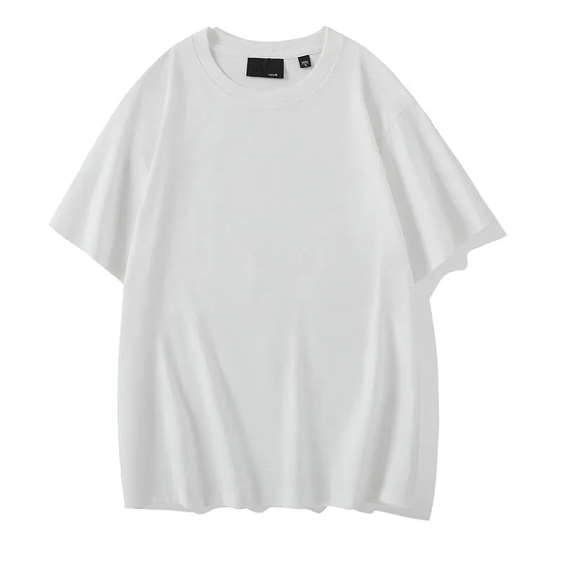 Men's solid colour loose fit cotton t-shirt with round neck and drop shoulder sleeves