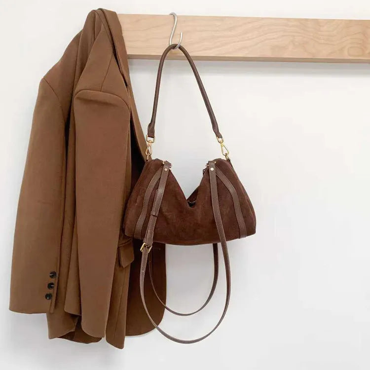 Vintage matte cowhide Boston bag, genuine leather, horizontal square shape, khaki colour, 34x16x21cm